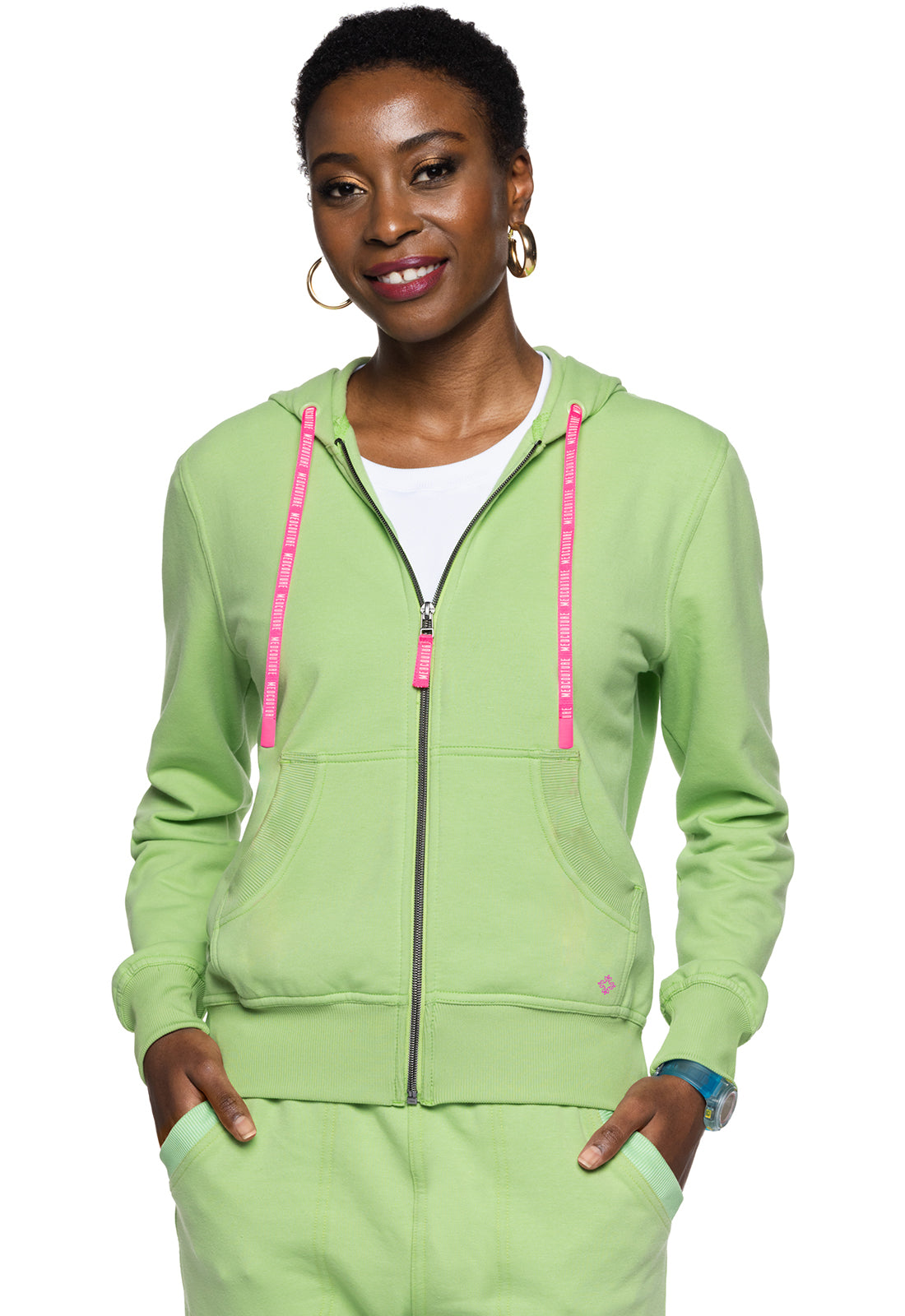 Women's Fleece Zip Front Logo Hoodie - Cyber Lime